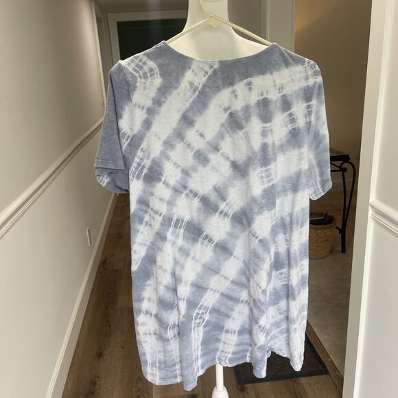 J Jill Pure Jill Shirt SZ 1X Gray White Scoop Neck Elliptical Tie Dye Tee Cotton - Picture 4 of 9